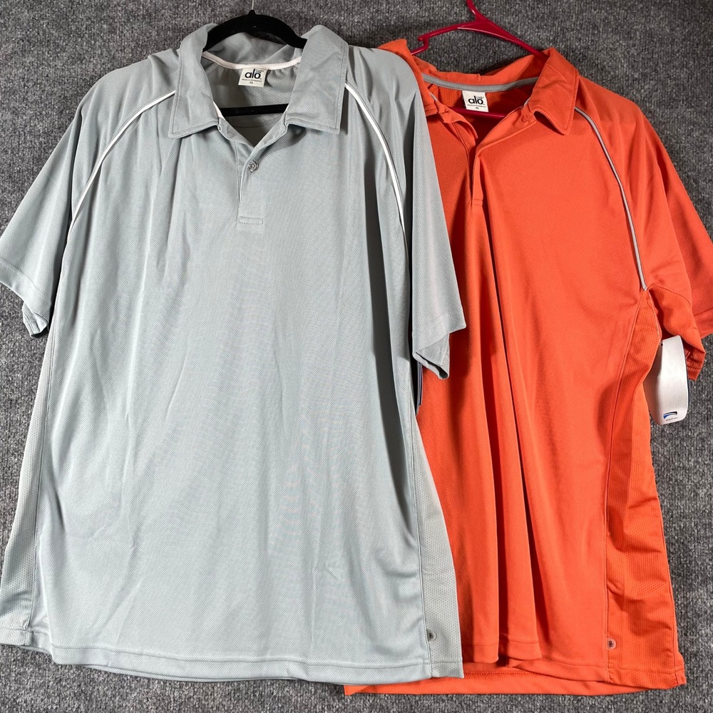 Alo Shirt Mens XL Gray Orange Polo Coolfit Performance Activewear Lot of 2 New